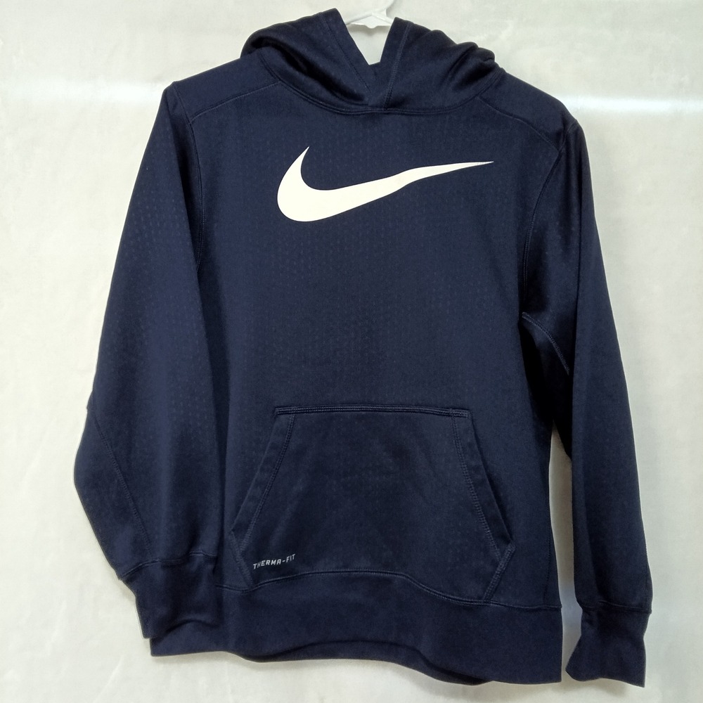 Nike Boys Therma-FIT Pullover Hoodie Navy Blue Swoosh Sweatshirt XL Youth